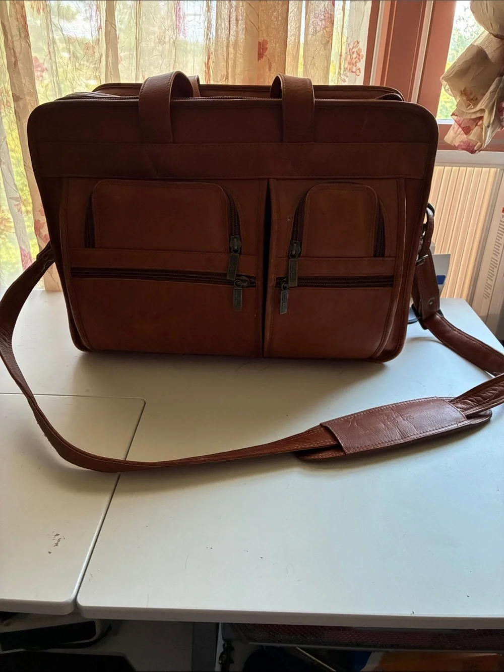 Men's Leather Laptop Briefcase in Brown with Shoulder Strap